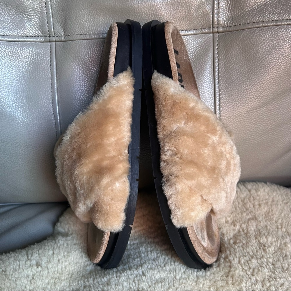 Labucq Mo Genuine Lamb Shearling Leather Slide Sandal Sz 39 US 9 Chunky Italy - Picture 15 of 16